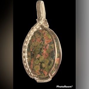Handmade Green Unakite Stone Wire Wrapped in Silver OOAK